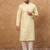 Men yellow silk blend solid embroidered straight kurta