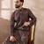 Men black silk blend embroidered mandarin collar straight kurta with trouser