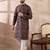 Men black silk blend embroidered mandarin collar straight kurta with trouser