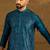 Men blue silk blend solid embroidered straight kurta