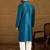 Men blue silk blend solid embroidered straight kurta