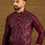 Men purple silk blend solid embroidered straight kurta