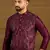 Men purple silk blend solid embroidered straight kurta