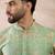 Men green silk blend printed mandarin collar straight kurta with trouser