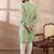 Men green silk blend printed mandarin collar straight kurta with trouser