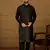 Men black silk blend solid embroidered straight kurta