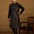 Men black silk blend solid embroidered straight kurta