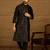 Men black silk blend solid embroidered straight kurta