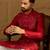Men maroon silk blend solid embroidered straight kurta