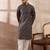 Men black silk blend printed mandarin collar straight kurta with trouser