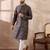 Men black silk blend printed mandarin collar straight kurta with trouser
