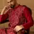 Men maroon silk blend solid embroidered straight kurta