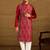 Men maroon silk blend solid embroidered straight kurta