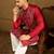 Men maroon silk blend solid embroidered straight kurta