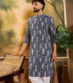 Men blue viscose rayon shibori embroidered straight kurta