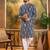 Men blue viscose rayon shibori embroidered straight kurta
