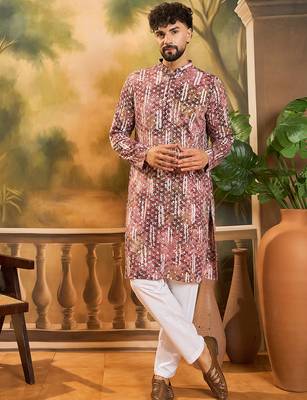Men brown viscose rayon shibori embroidered straight kurta 1
