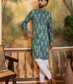 Men green viscose rayon shibori embroidered straight kurta