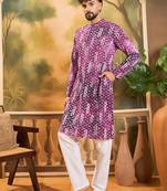 Men purple viscose rayon shibori embroidered straight kurta