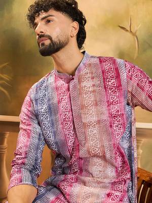 Men multi viscose rayon batik embroidered straight kurta 1