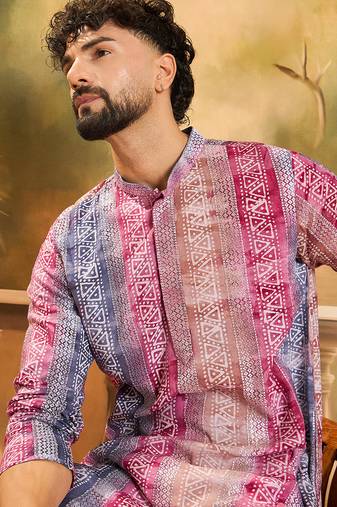 Men multi viscose rayon batik embroidered straight kurta