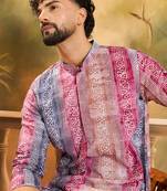 Men multi viscose rayon batik embroidered straight kurta