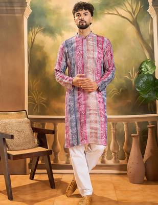 Men multi viscose rayon batik embroidered straight kurta 2
