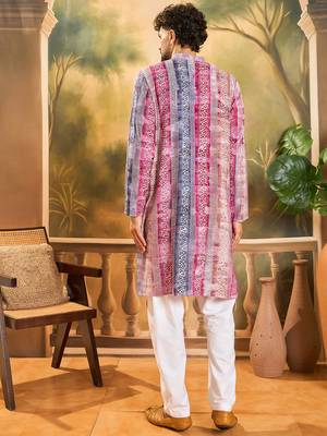 Men multi viscose rayon batik embroidered straight kurta 4