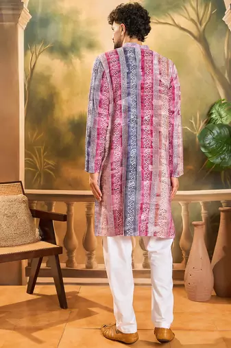 Men multi viscose rayon batik embroidered straight kurta