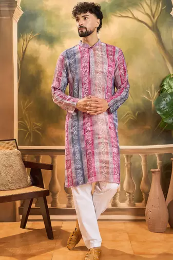 Men multi viscose rayon batik embroidered straight kurta