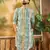 Men green viscose rayon batik embroidered straight kurta