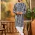 Men blue viscose rayon batik embroidered straight kurta