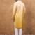 Men yellow silk blend solid embroidered straight kurta