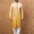Men yellow silk blend solid embroidered straight kurta