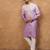 Men purple silk blend solid embroidered straight kurta