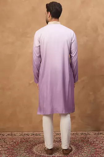 Men purple silk blend solid embroidered straight kurta