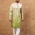 Men green silk blend solid embroidered straight kurta