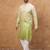 Men green silk blend solid embroidered straight kurta