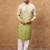 Men green silk blend solid embroidered straight kurta