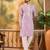 Men lavender silk blend solid embroidered straight kurta
