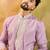 Men lavender silk blend solid embroidered straight kurta