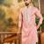 Men peach silk blend solid embroidered straight kurta