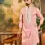 Men peach silk blend solid embroidered straight kurta
