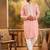 Men peach silk blend solid embroidered straight kurta