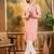 Men peach silk blend solid embroidered straight kurta