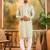 Men green silk blend solid embroidered straight kurta
