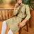 Men green silk blend solid embroidered straight kurta