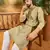 Men green silk blend solid embroidered straight kurta