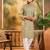Men green silk blend solid embroidered straight kurta
