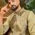 Men green silk blend solid embroidered straight kurta
